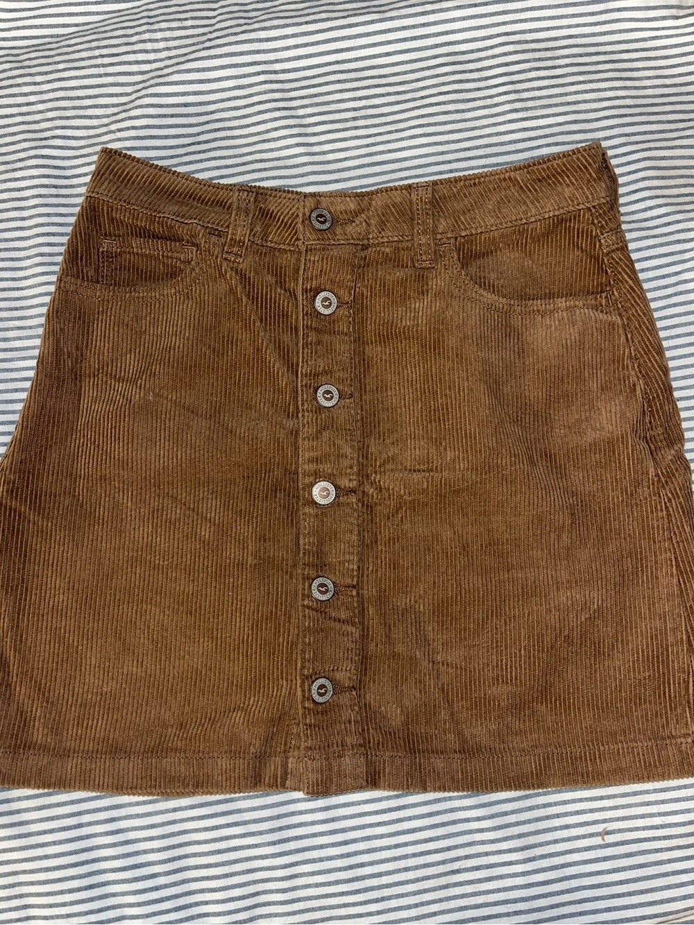 Button Front Brown Cord Skirt Hollister